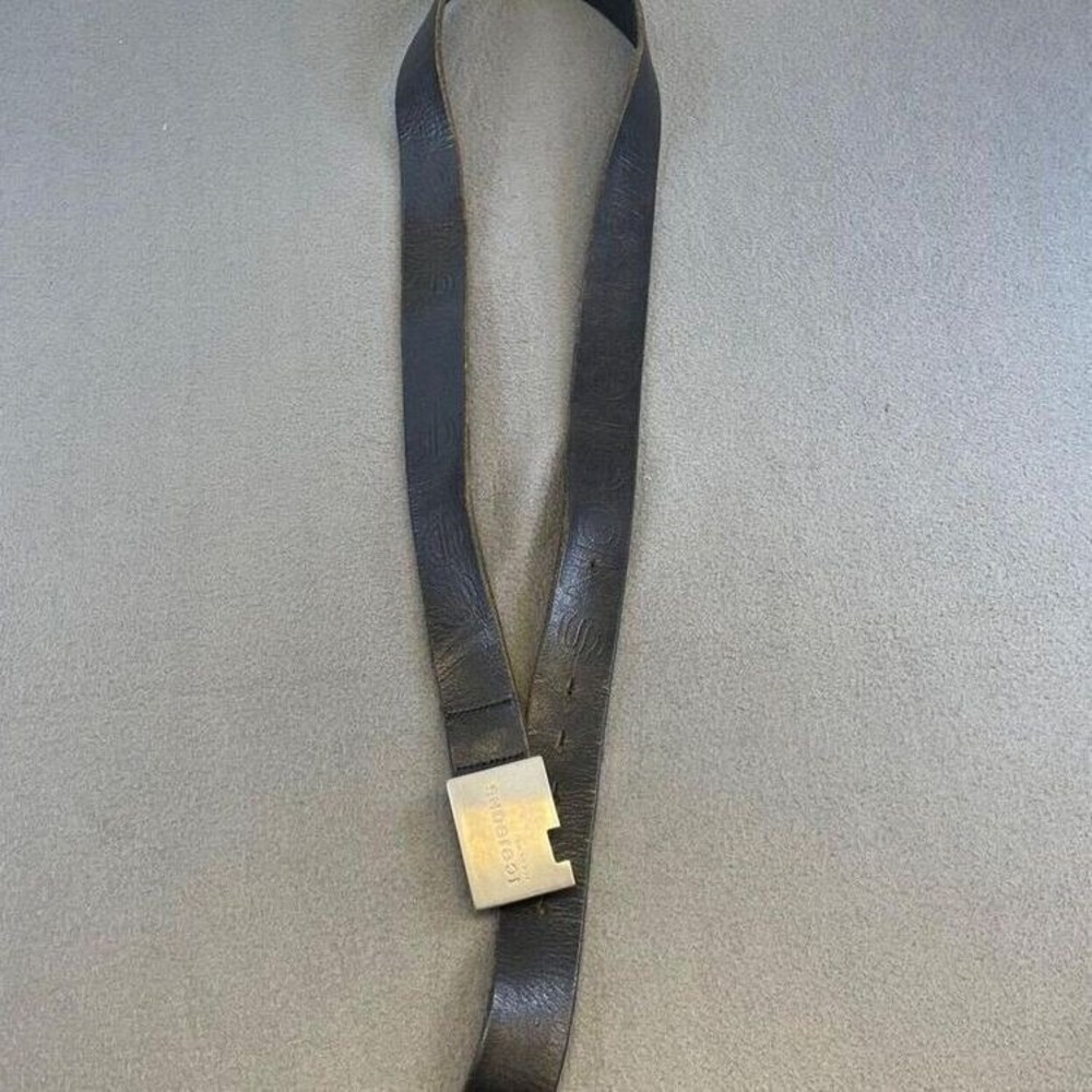 Iceberg Italy Vintage Leather Belt Size 48 Black Designer Y2K Hip Hop‎ Oversize